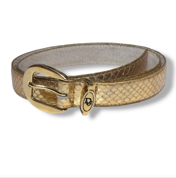 DIOR Gold Snakeskin Belt Gold Hardware Size SM VINTAGE - Picture 1 of 9